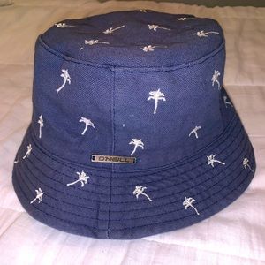O’Neill navy blue with white palm trees canvas bucket hat
